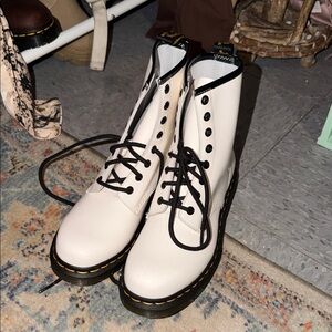 White dr.marten Lace-Up Boots with Black Accents